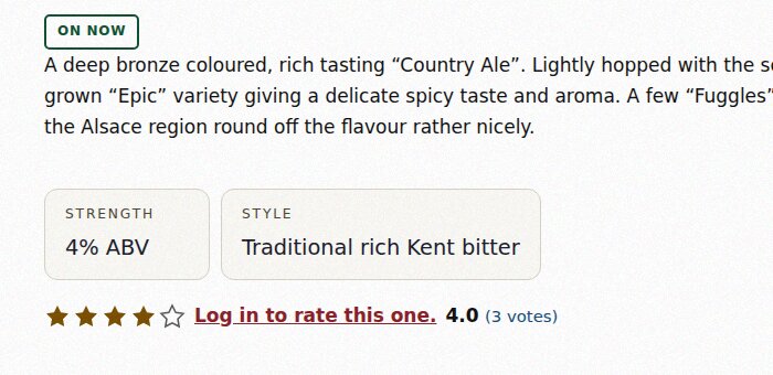 A drink page seen by a visitor who is not signed in: the score, and a link reading Log in to rate this one