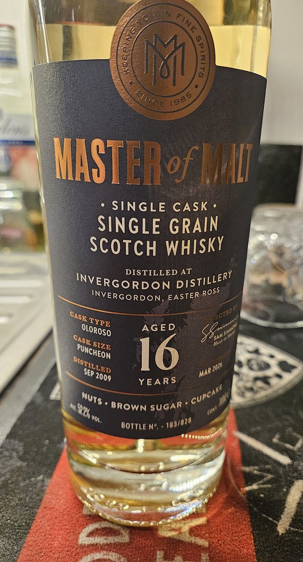 Master of Malt: Invergordon 16 Year Old Single Grain 52.2% 25ml pump clip